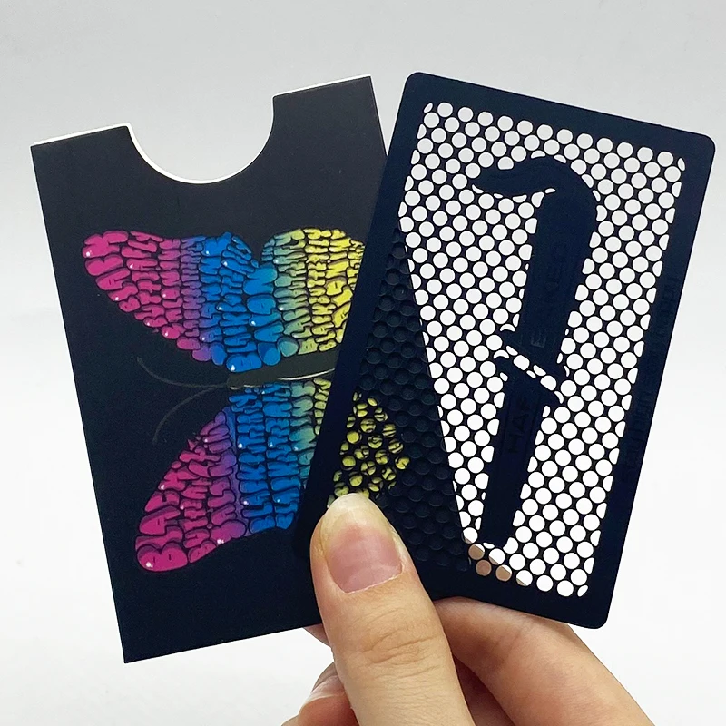 Custom stainless steel card herb grinder smoking weed tobacco hollow out crusher metal grinder business cards