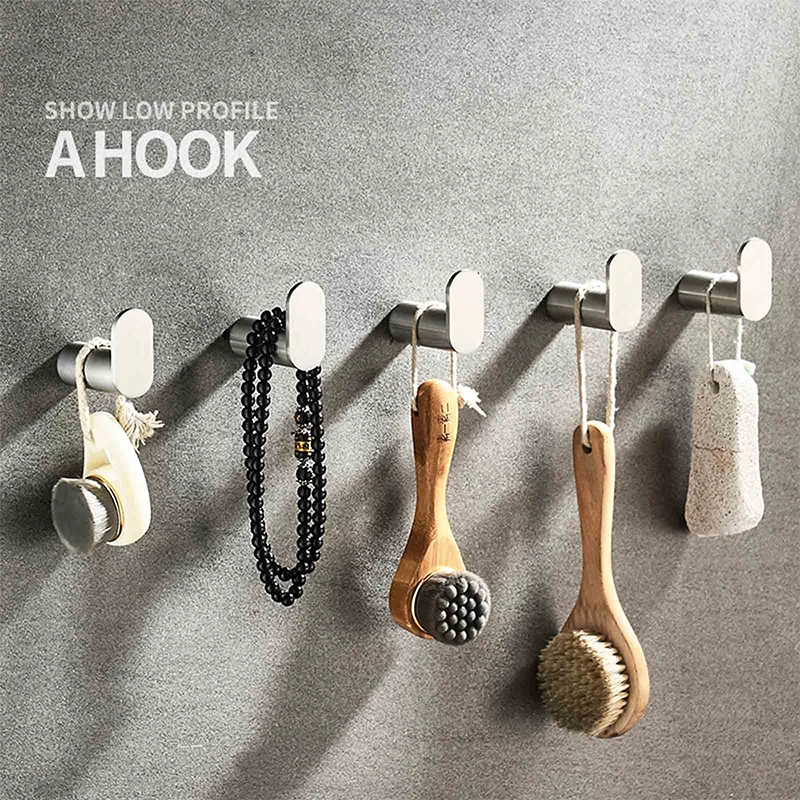 Factory Direct Sale Simple Design Room Decoration Bathroom Accessories Wall Mounted Metal Brushed Stainless Steel Robe Hook