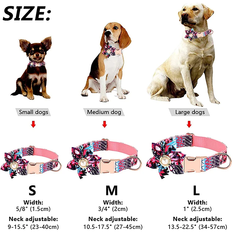 Hot Selling Sublimation Webbing  Adjustable Nylon Flower Dog Collar Pink