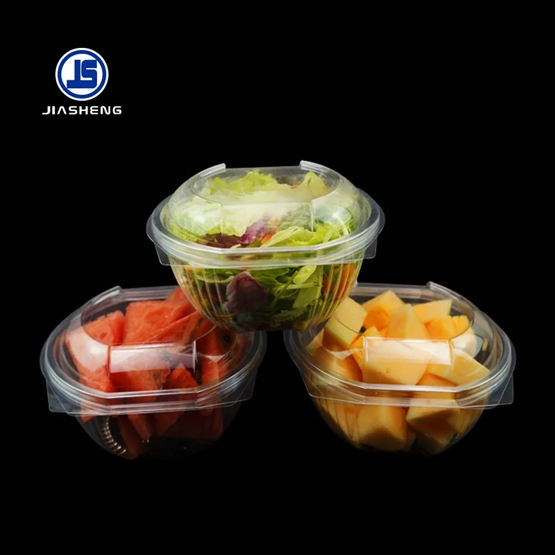 Fruit Salad Bowl Disposable Plastic Round Bowl Take Away Food Container Transparent with Lid Clear Take Away Plastic PET Square
