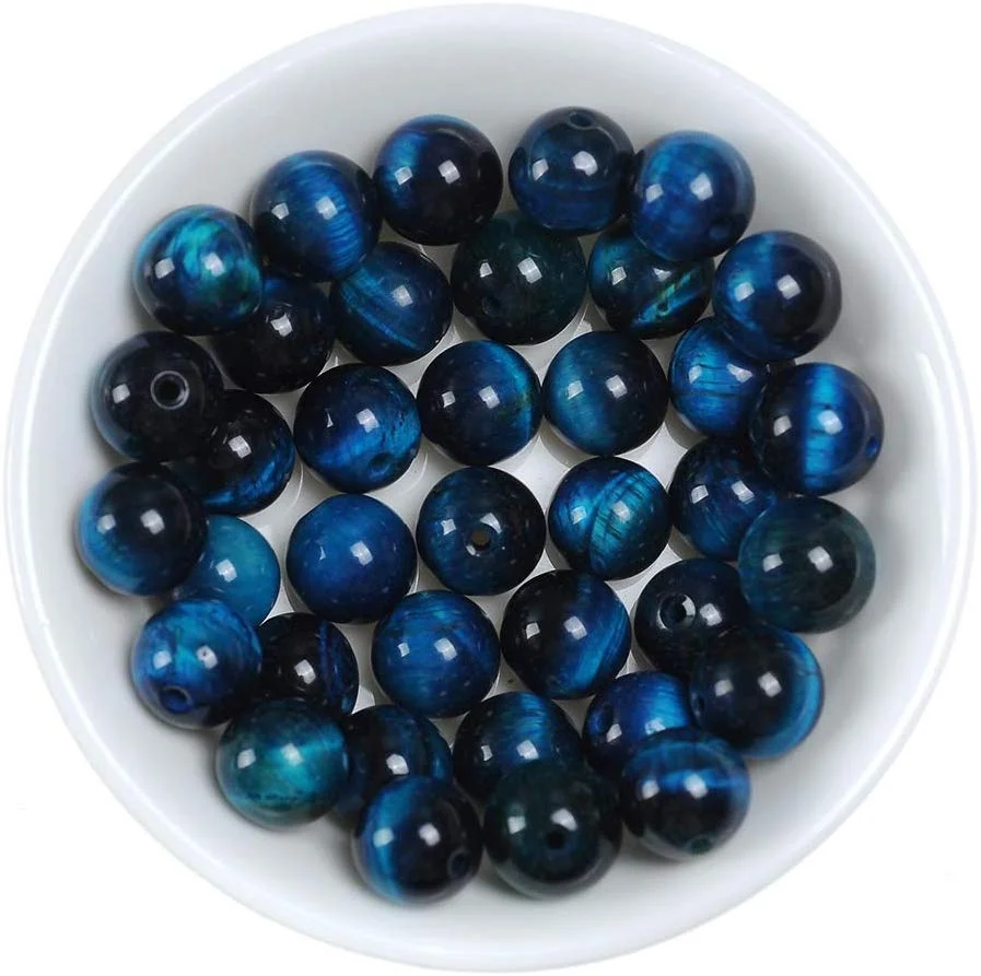 AA Lake Blue Tiger Eye Round Energy Stone Healing Power Loose Gemstones  Beads (Natural Tiger Eye Color Dyed)