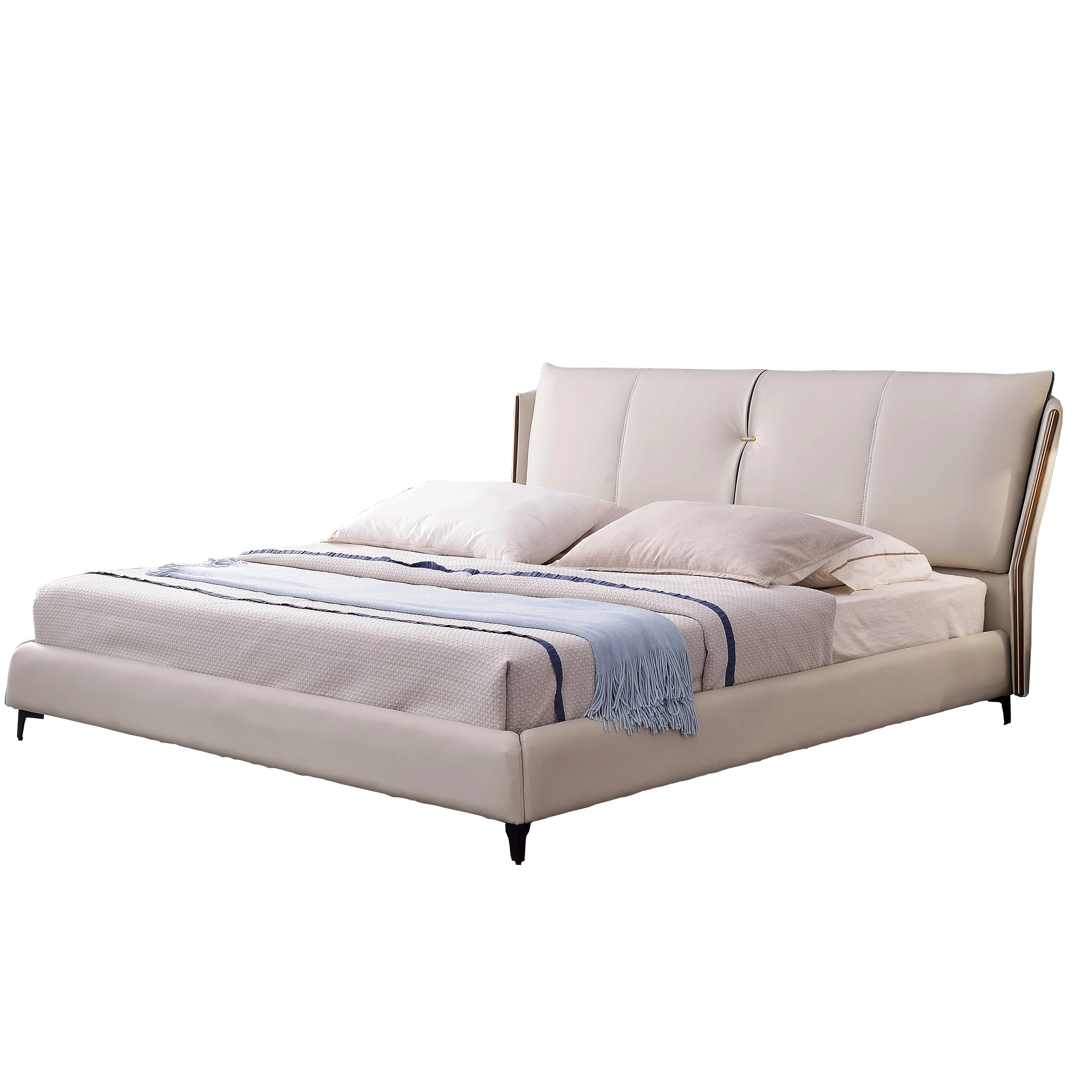 Modern Design Double King Queen Size Bed Frame With Leather Upholstered Headboard Bed Platform For Hotels Inn Guesthouse Suites