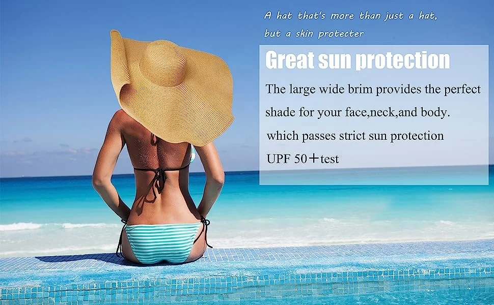 Oversized Beach Straw Hat for Women Fashion Large Wide Brim Visor Hats Handmade Roll Up Floppy Sun Hat for Summer Beach