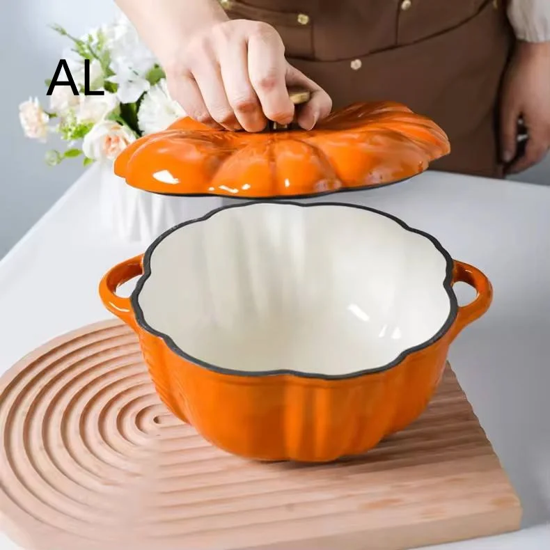 Cast Iron Pot Pumpkin Enamelled Stew Soup Pot Multi-Purpose Healthy Cast Set Iron Cookware sauce pot with Steel Knob