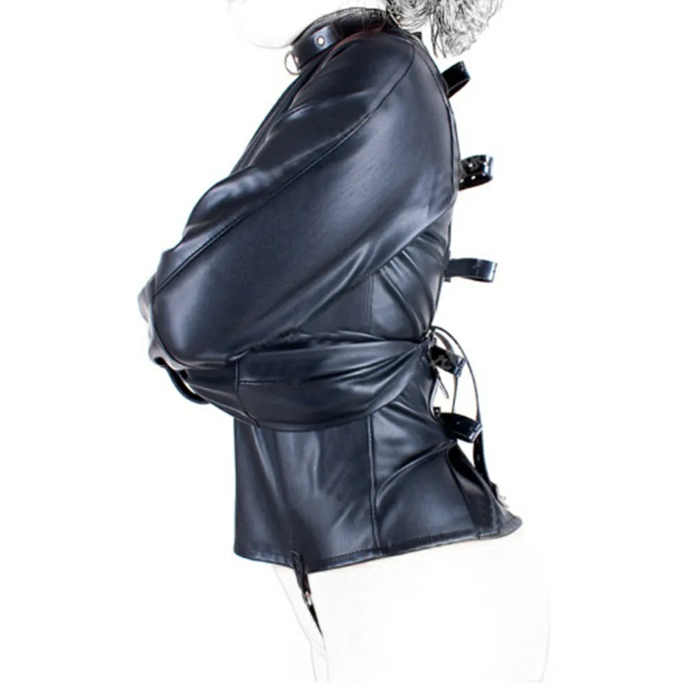 Free Custom Box - Pu Leather Straitjacket Bondage Restraint Open Crotch Straight Jacket Bdsm Fetish Gimp Cosplay Costume Toy