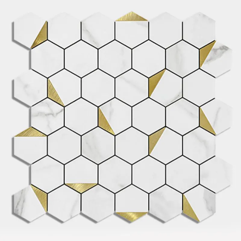 Classic Hexagonal Metal 3D Carrara Marble Look Aluminium Self Adhesive decorative Mosaic Tiles for kitchen backsplash