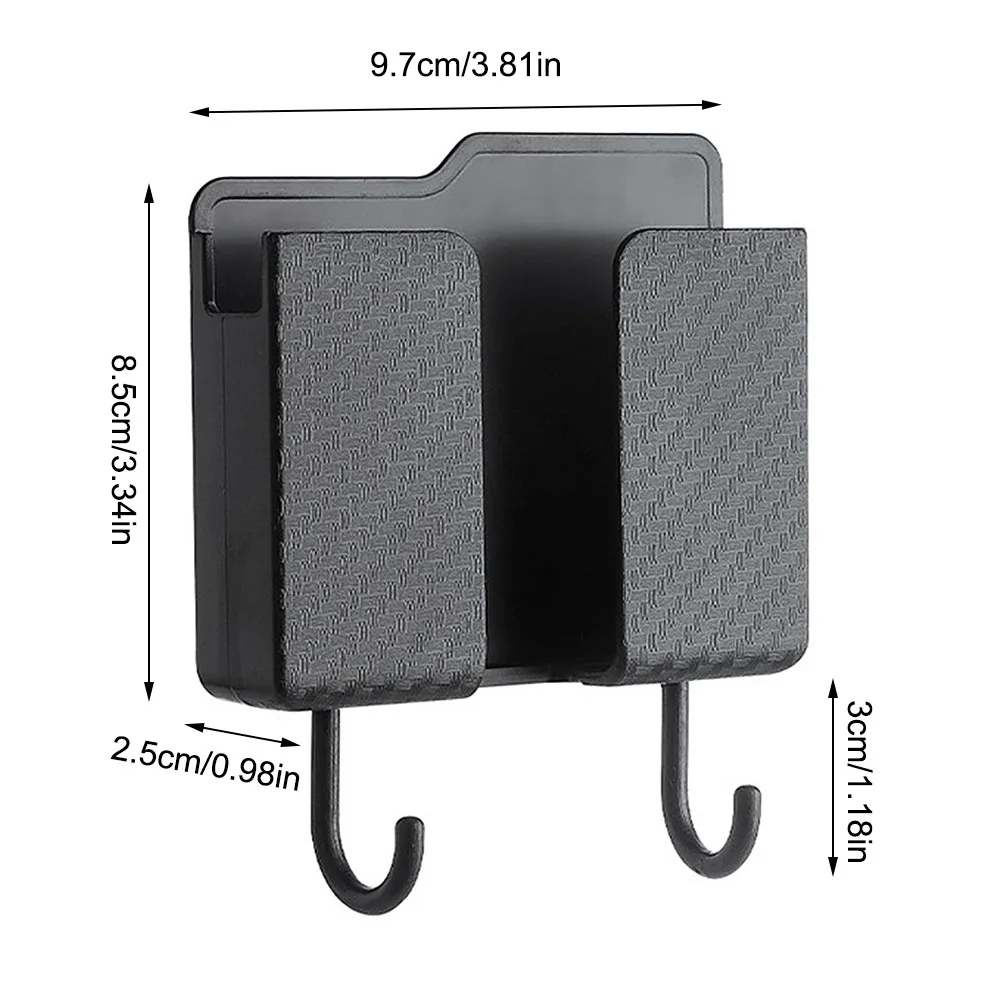 Wall Mounted Remote Control Holder Mobile Phone Storage Organizer Home Plastic Rack With 2 Hooks