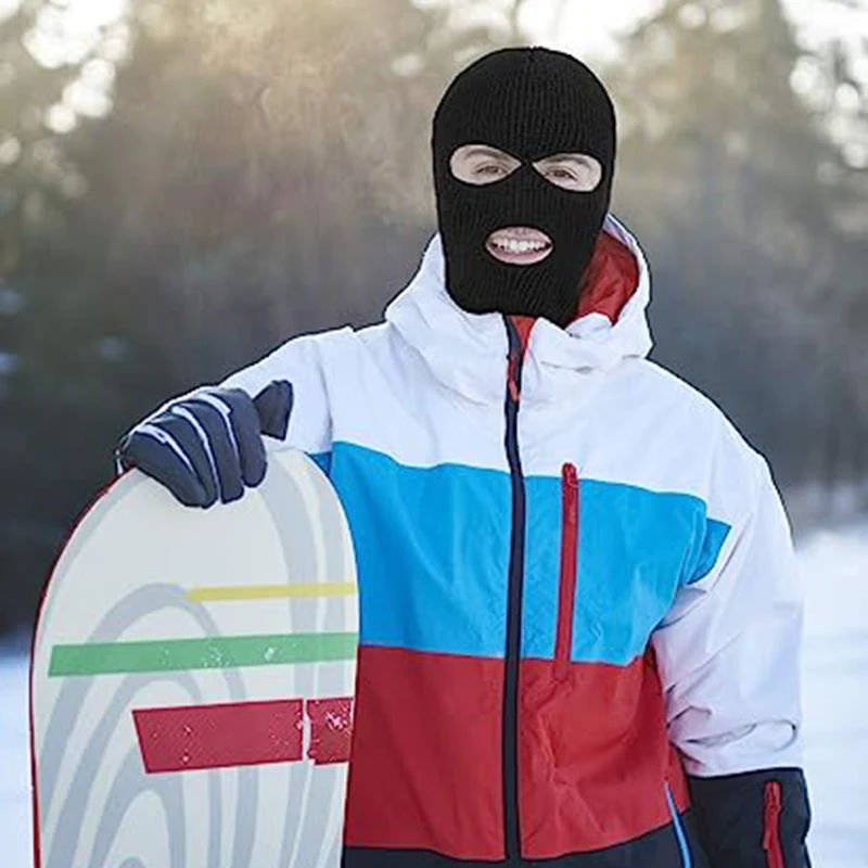 Custom Logo 3 Hole Winter Hats Outdoor Sports Full Face Cover Ski Mask Warm Knit Balaclava