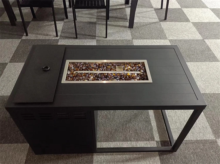 Black Color Square Rectangle Gas Fire Pit Table Outdoor Free Standing Fire Pit Table