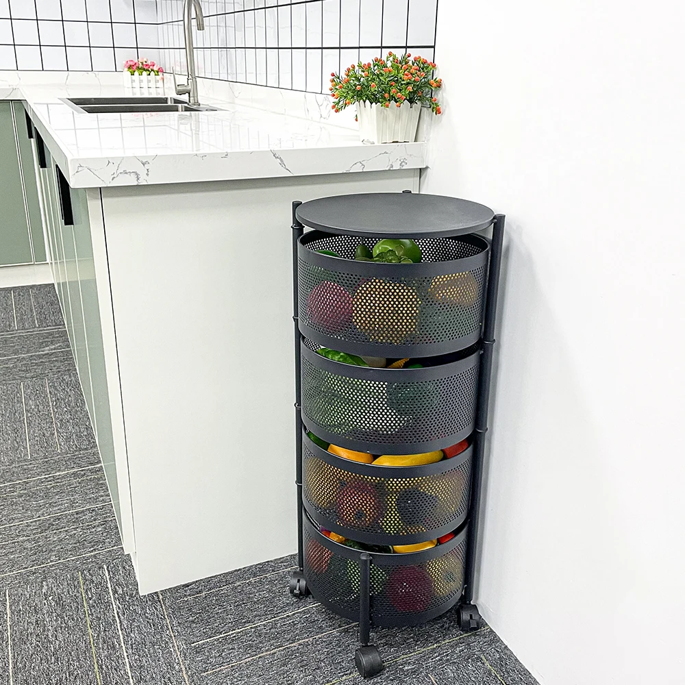 Factory direct sales home 360 degree rotating storage supplies four layer round frame shelf