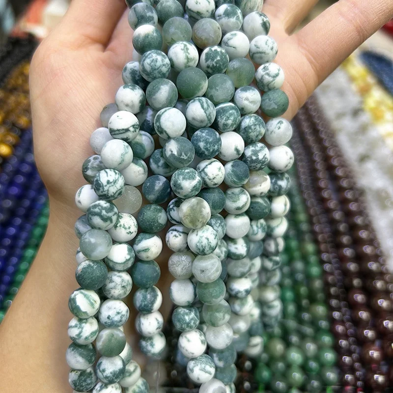 Gorgeous Beads for Jewelry Making Matte Frosted Tree Agate Loose Gemstone Round Beads