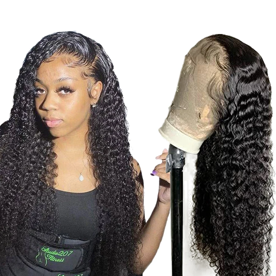 Natrual Black Blonde Highlights Wig Mix Color Water Wave Curly Pre Plucked HD Transparent Lace Front Raw Virgin Human Hair Wigs