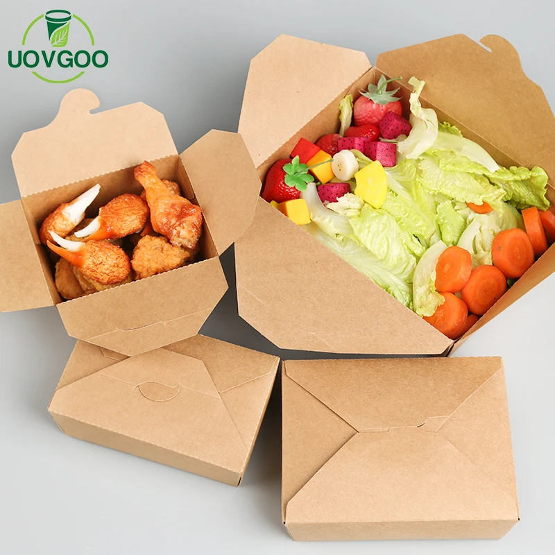 Low price takeaway compostable paper bento lunch boxes wholesale price kraft paper box packaging for food