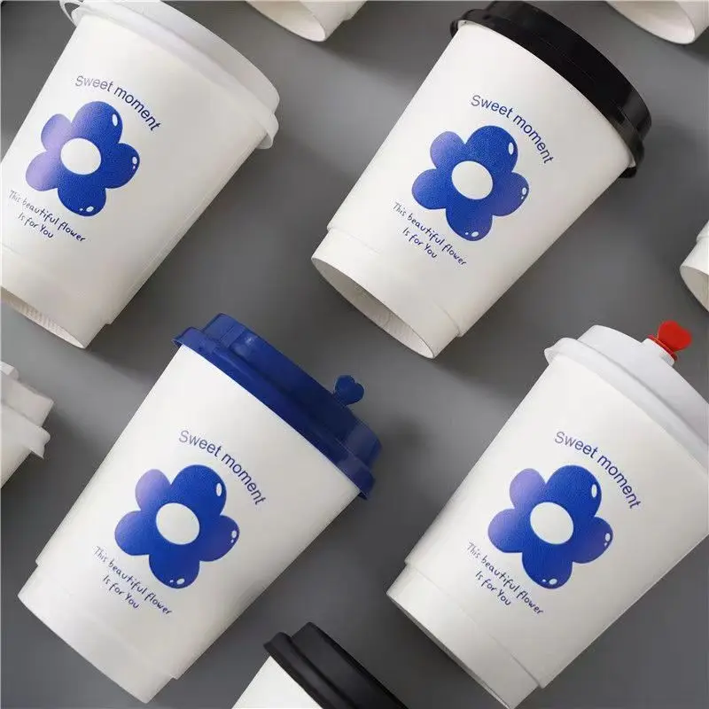 Disposable Biodegradable Food Grade Takeout Drinkware 12Oz Cup With Lid 250Ml For Drink Coffee Soup