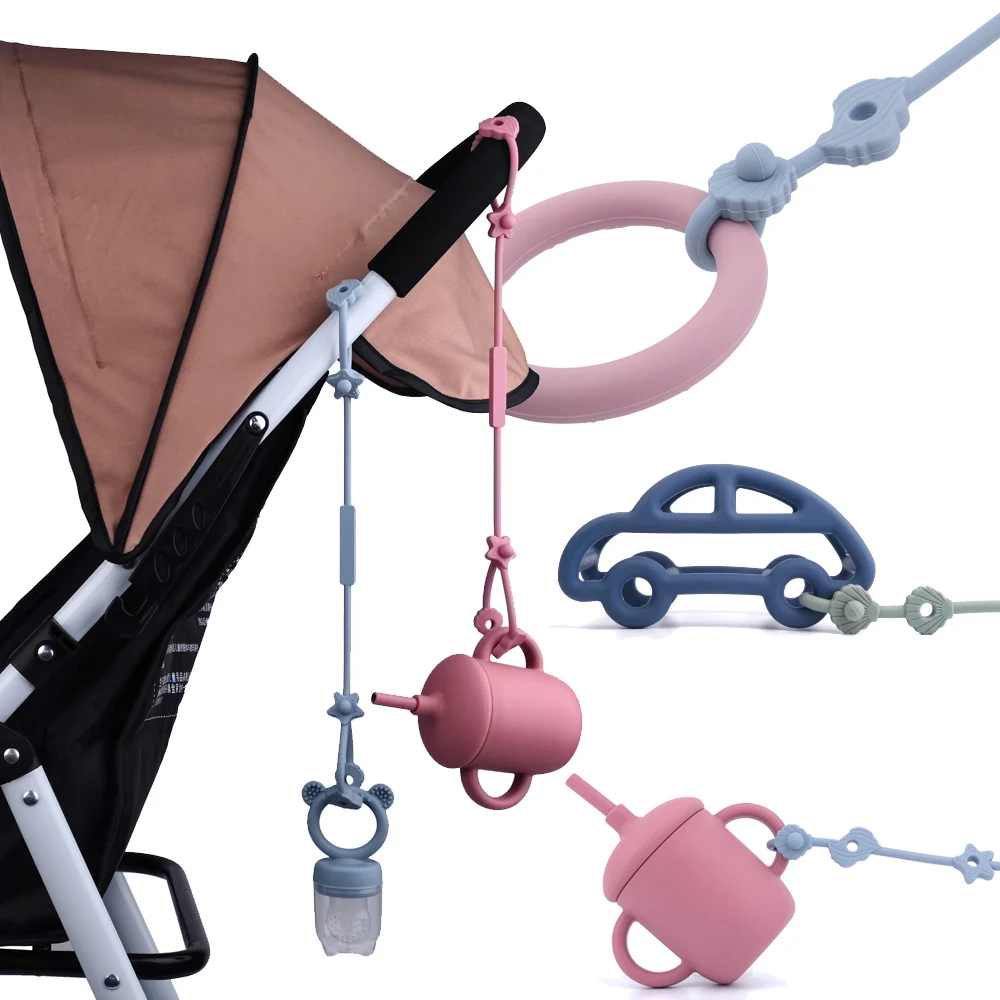 Child-Friendly Durable Anti-Lost Silicone Pacifier Clips with Safety Chains Stretchable Baby Toy Featuring Animal Pattern