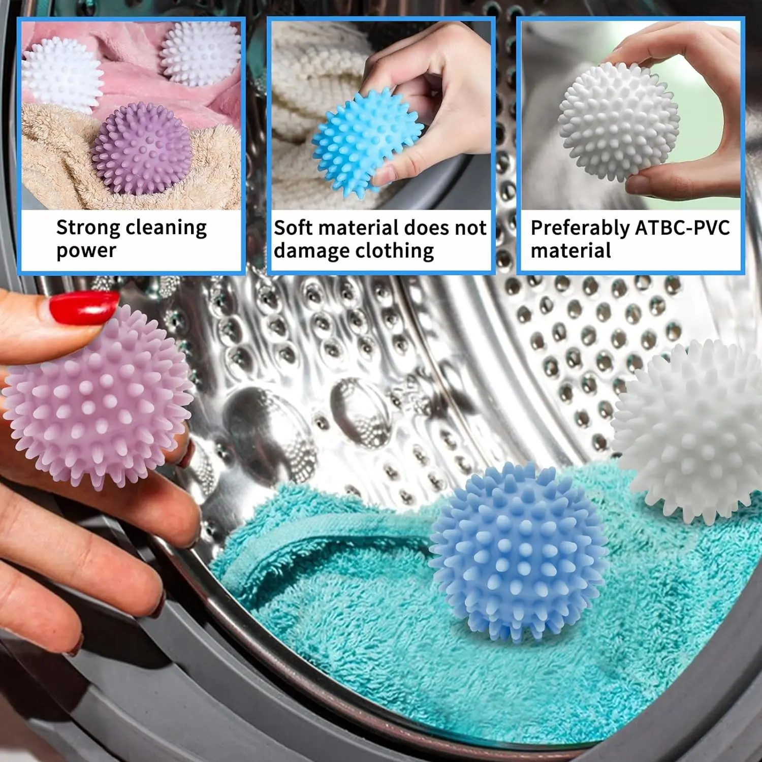 6.5cm Household Plastic Dryer Ball Anti Static Silicone Washing Ball Custom PVC Laundry Dryer Balls