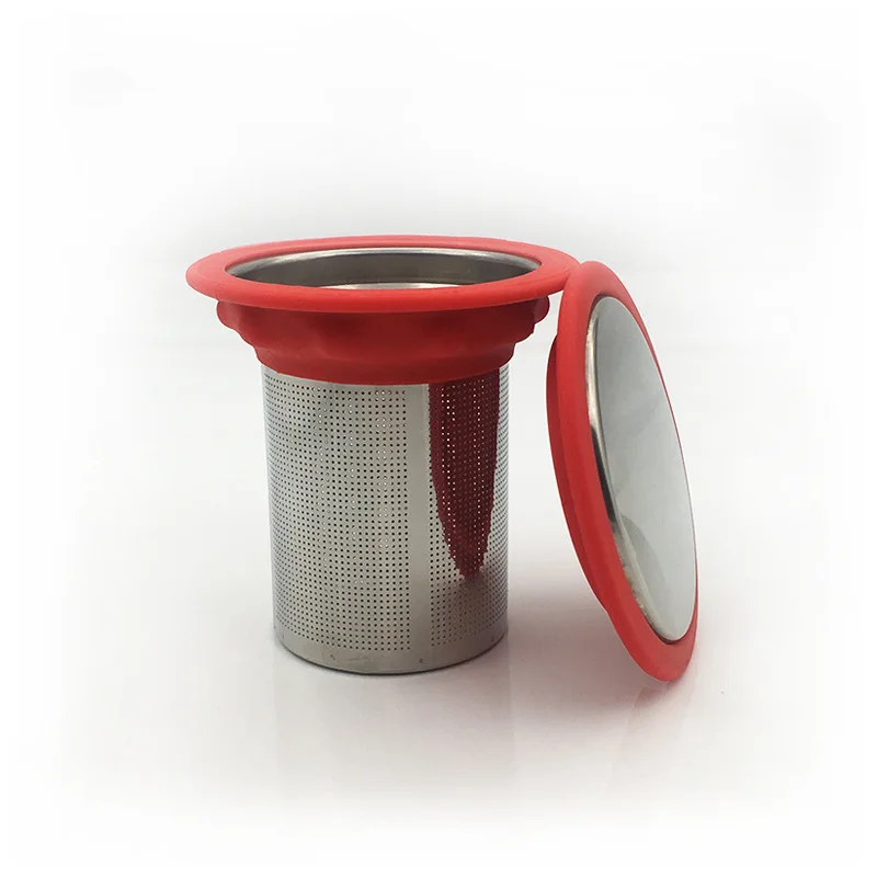 Laser Engraved Logo Stainless Steel Loose Leaf Tea Strainer Stepper Extra Fine Tea Infuser Basket with Silicon Rim and Lid