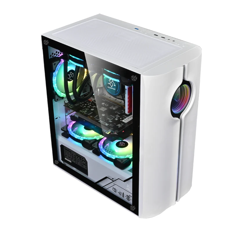 SNOWMAN Amazing Design Gaming Case Computer MATX Mini ITX Mid Tower PC Tempered Glass Plate Chassis White Desktop Cabinet Case