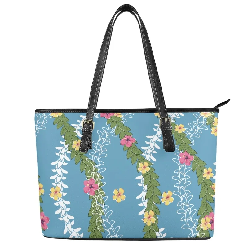 Hawaiian Puakenikeni Hibiscus Pattern Lady Leather Handbag POD Dropship Elegant Carryall for Women