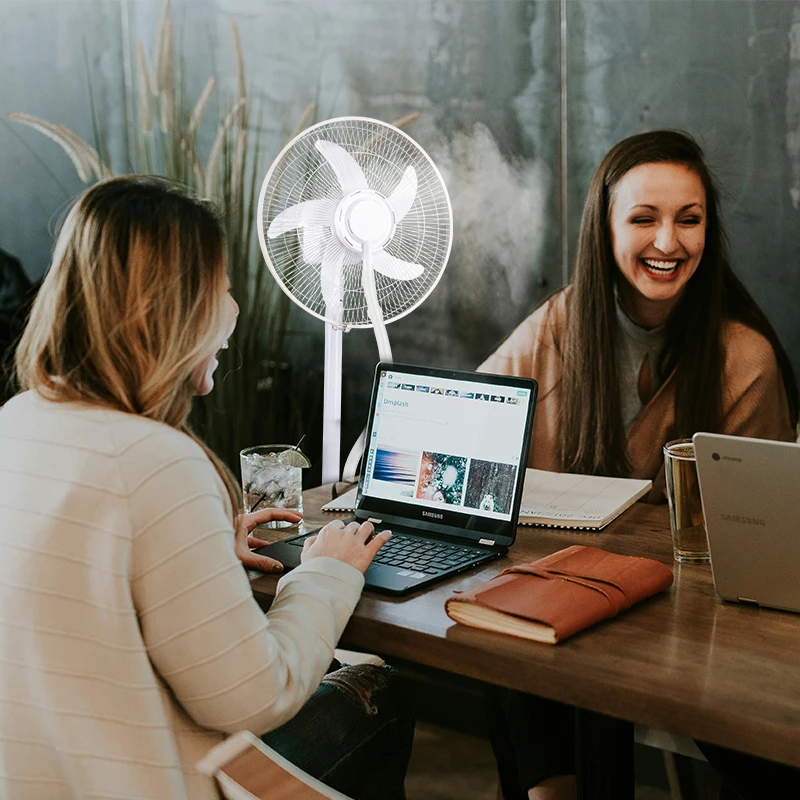 CHANGRONG 16 Inch Rechargeable AC/DC Stand Fan with AC water mist function and USB Output DC Input solar charging