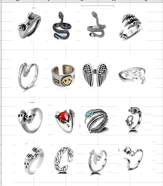 16Pcs Rings Set Vintage Punk Rings for Men Adjustable Dragon Snake Frog Skull Alloy Cool Gothic Jewelry for Men Women