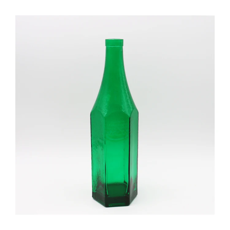 Custom logo empty glass liquor  bottle green color vodka wine alcohol spirts bottle.