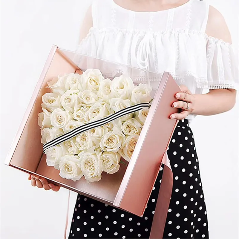 Luxury Custom Logo White Clear Square Tall Transparent Cake Pvc Wedding Birthday Party Gift Box Wholesale Packaging CaseYGJ-2138