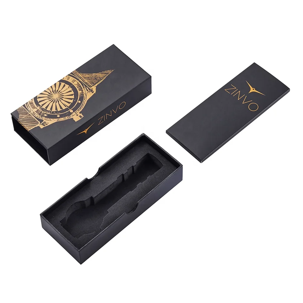Handmade Black Paper Custom Rigid Cardboard Sliding Drawer Smart Watch Strap Packaging Box