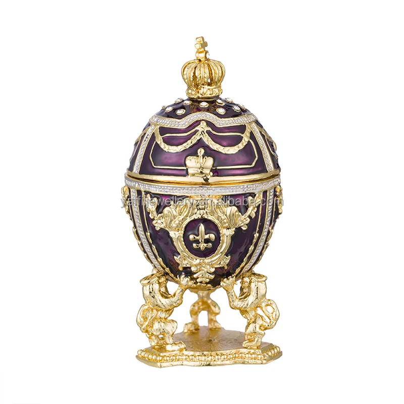 Hand-Painted Red Faberge Egg with Gold Finish,Rhinestones, Enamel Jewelry Trinket Box
