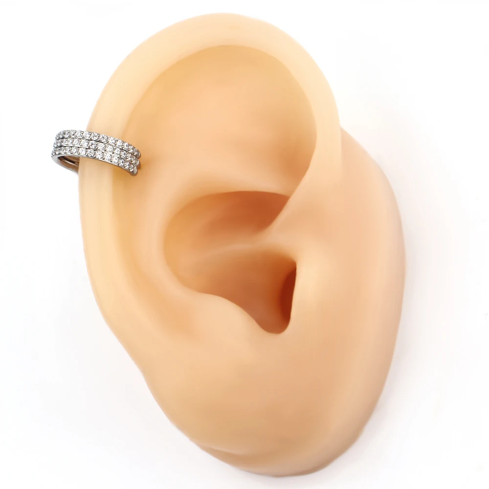 Titanium ASTM F136 Implant Grade Prong Setting Triple Layered CZ Paved Conch Piercing Hinged Segment Hoop Clickers