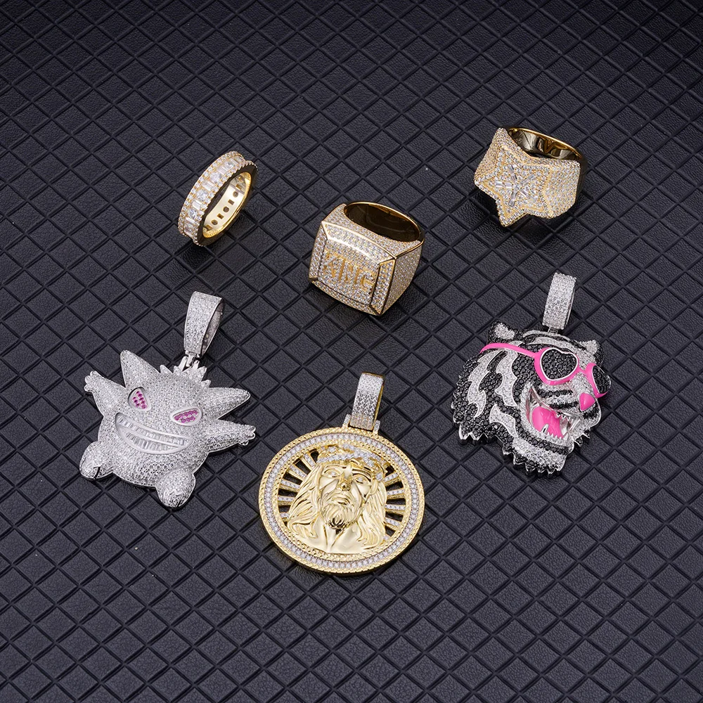 Full Iced Bling Out Black Clear Zircon 925 Hip Hop Style Fashion Design Gorgeous Hot Pink Enamel Jumbo Fierce Tiger Head Pendant