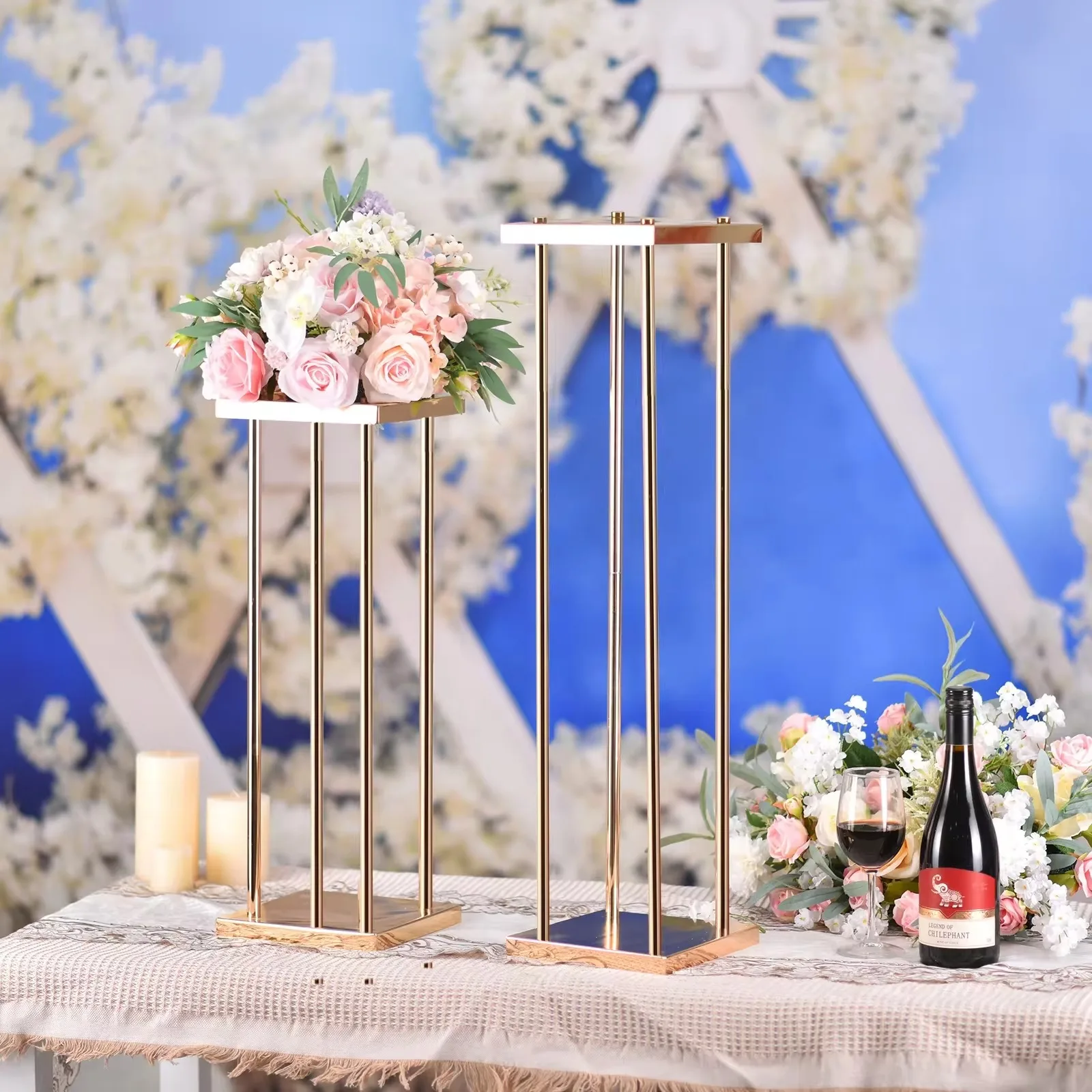 Wedding Flower Stand Rectangle Gold Metal Flower Stand for Wedding Party Table Centerpiece Wedding Flower Stand