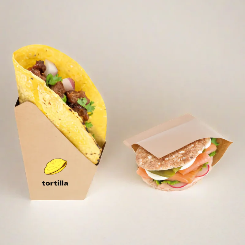 Custom Design Pita Bags for packaging Kraft Paper Burrito Snack Bags Delivery Box Taco Paper Brown Corn Tortilla Bags Floders