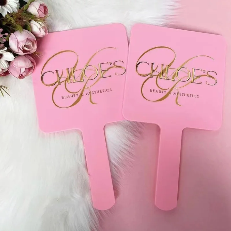 Частная торговая марка, индивидуальный логотип, пластиковые маленькие блестящие ручные квадратные косметические ручные зеркала