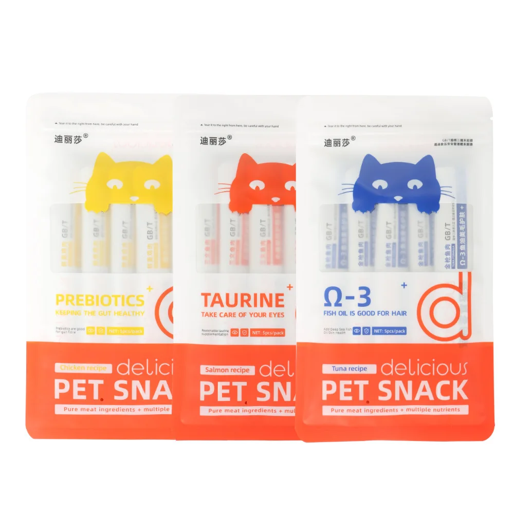 Wholesale English packaging liquid wet food cat 15g salmon tuna chicken flavor pet snacks