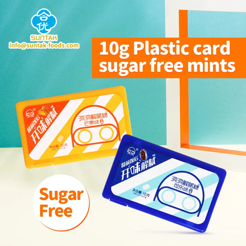Promotional plastic card sugar free mints cola flavor mango flavor candy confectionery sweets factory