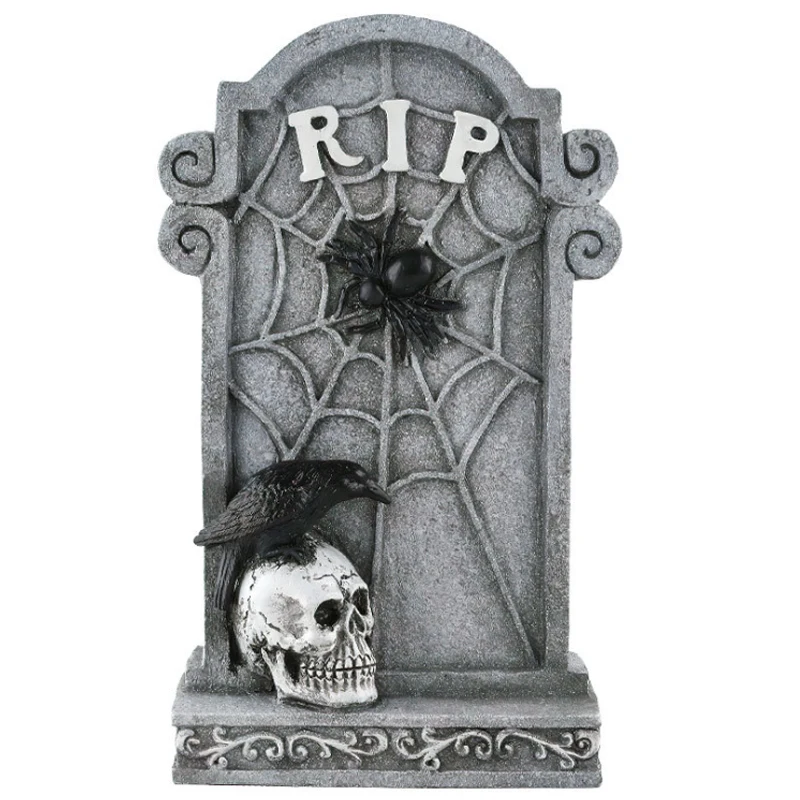 Miniature  Resin Statue halloween tombstone decorations resin halloween tombstone Gravestone With Skeleton and Cobwebs