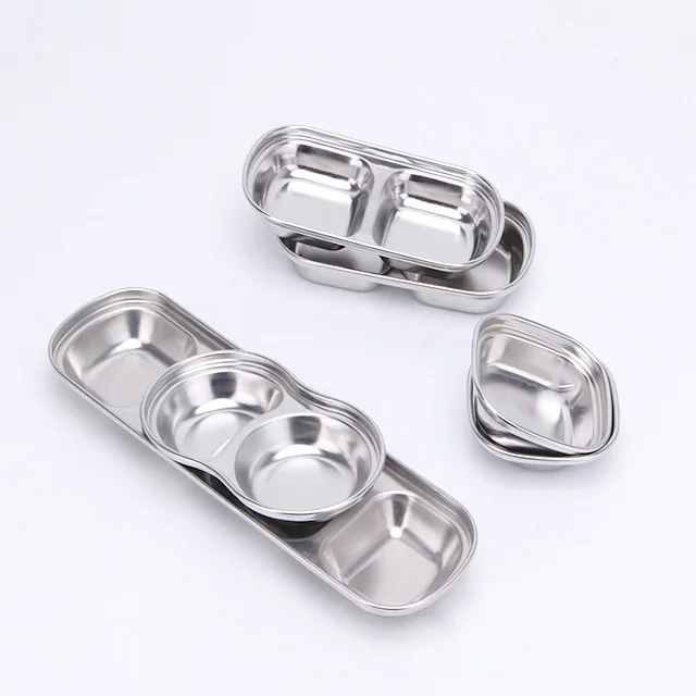 
Japanese And Korean SS304 Delicious Sauce Dish Kitchen Barbecue Seasoning Plate Snack Tray Gold and Silver for Restaurant 