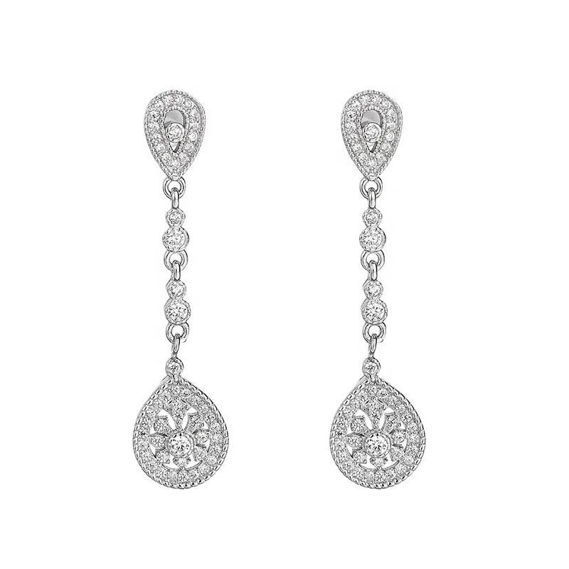 Chandelier Earrings Female water Drops Long Tassel Earrings S925 Sterling Silver Temperament Micro insert Zirconia Drop Earrings