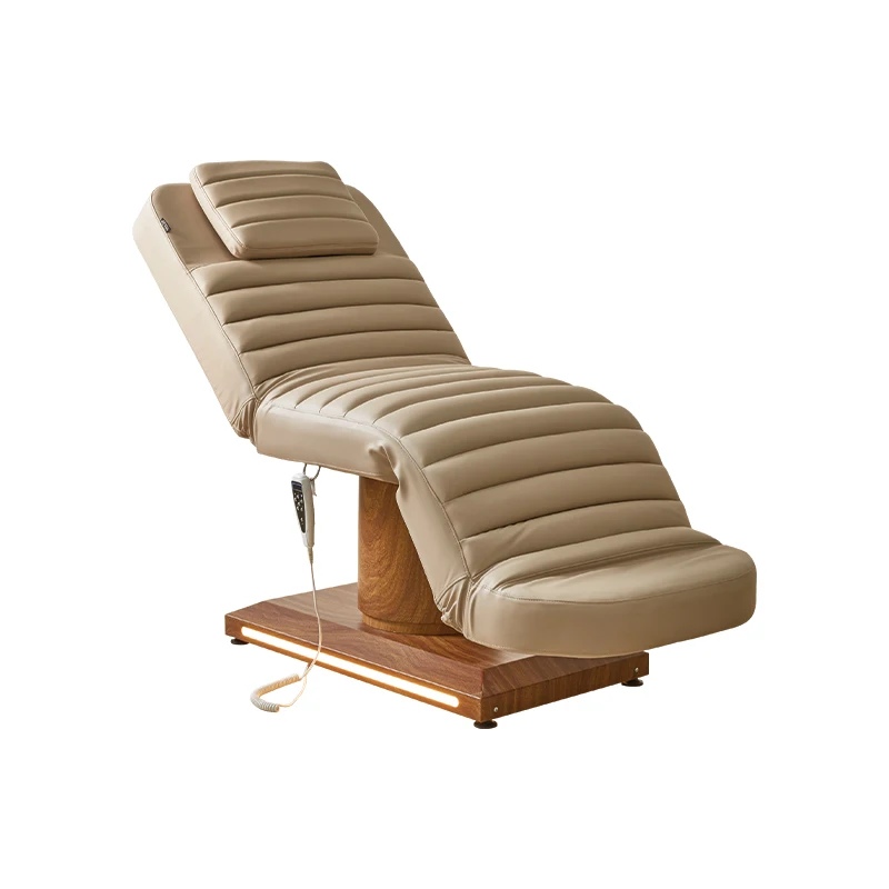 Qunpeng 2024 New Wood Base Massage Table Beauty Bed With Led Light Facial Treatment Lash Bed Salon Furniture