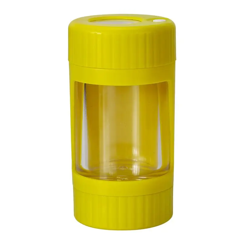 New Design glow jars LED Custom Plastic Glass Light-Up LED Air Tight Storage Magnifying Glowing Jar with grinder for tobacco