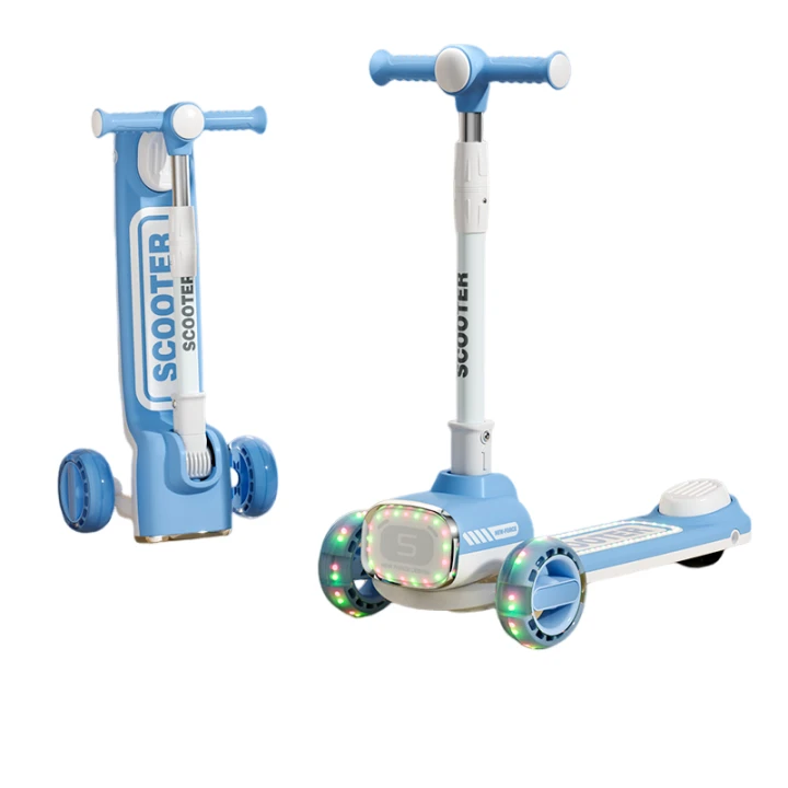 Custom Brand Kids Luggage Scooter Large Flash Wheel Kick Scooter Adjustable Children Foot Scooter with LED Light