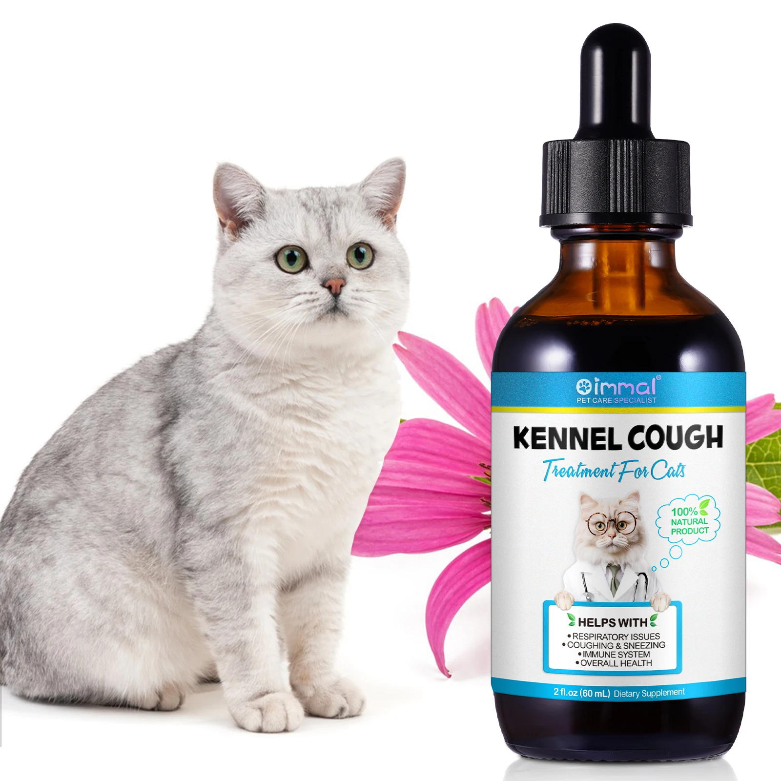 OIMMAI 60ml throat soother dry wet barky pet cough and cat asthma cat sneezing cat cough treatment cough relief drops