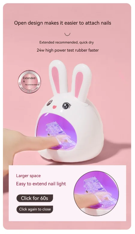 USB Cartoon Nail Lamp 24W Pink White Cute Rabbits Professional Gel Polish Drying Cheap UV LED Nail Dryer For Manicure
