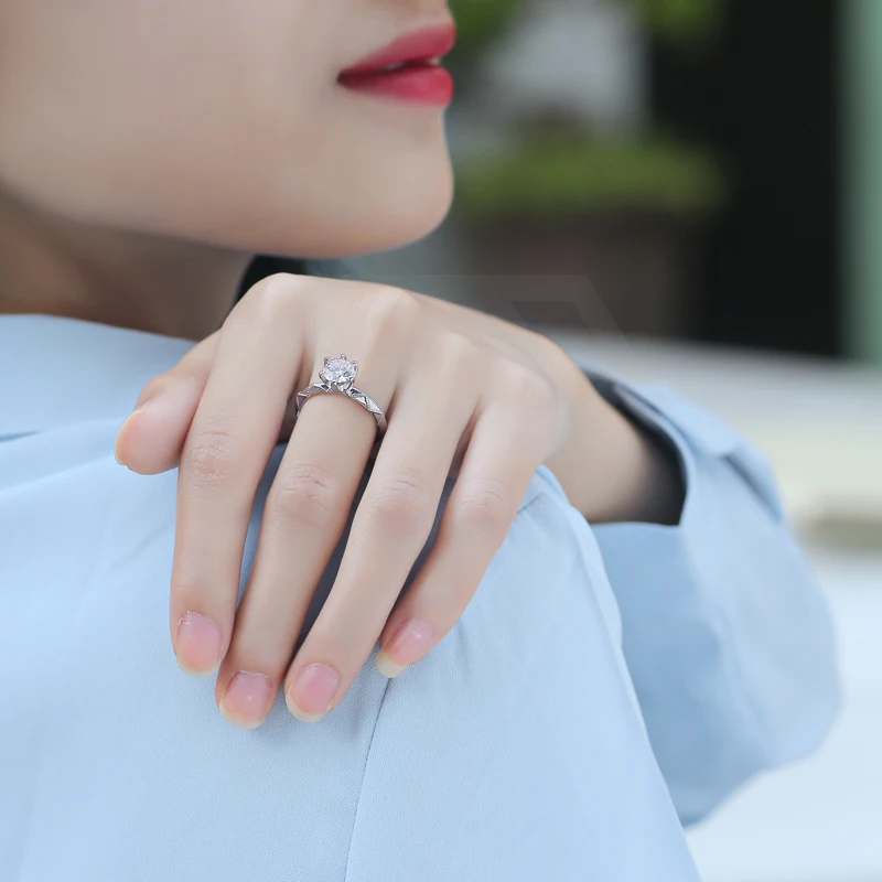 Fine Jewelry Rings 925 Sterling Silver VVS1 GRA Moissanite Open Ring Six Prong Wedding Diamond Ring