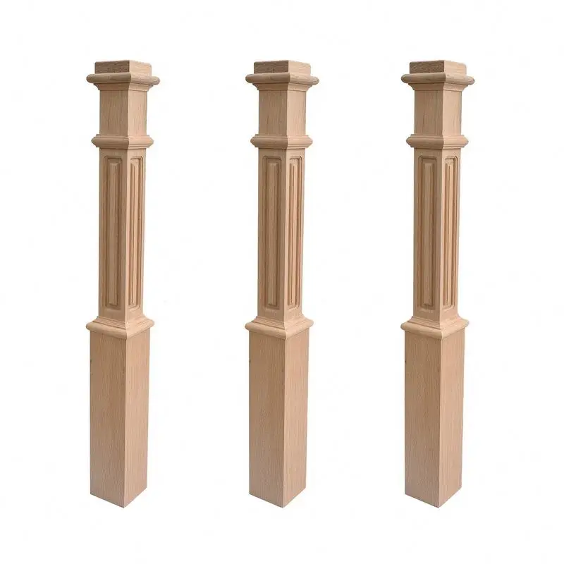 Natural Wood Stair Railing Pillar Handrail Post Carved Wooden Pillar Stair Parts Balustrades Railing Staircase Wood Pillars