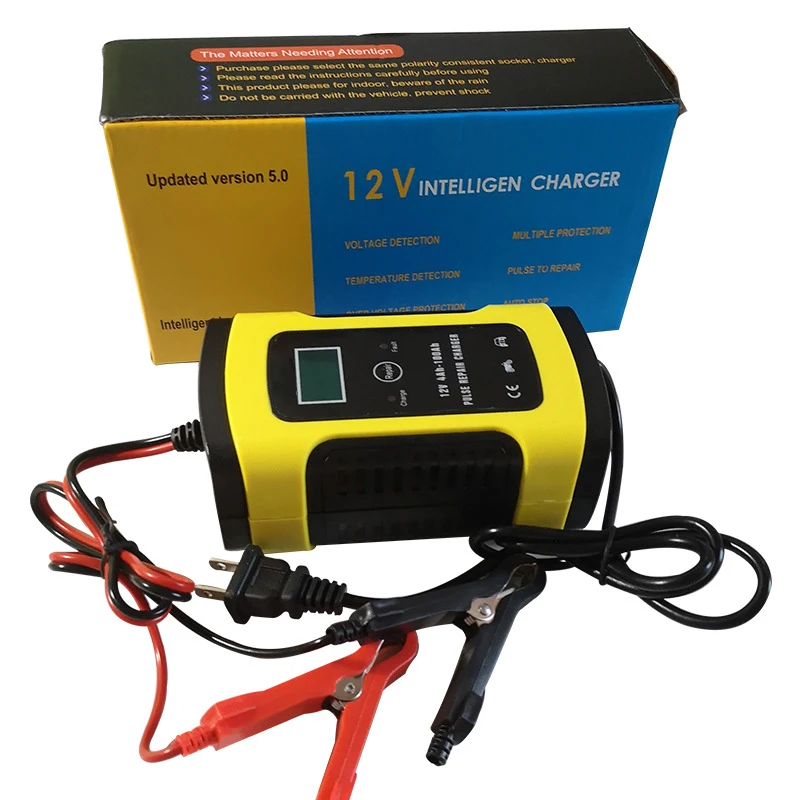 Intelligent 12V 6A lead acid battery charger motorcycle car battery charger temperature control and digital LCD display