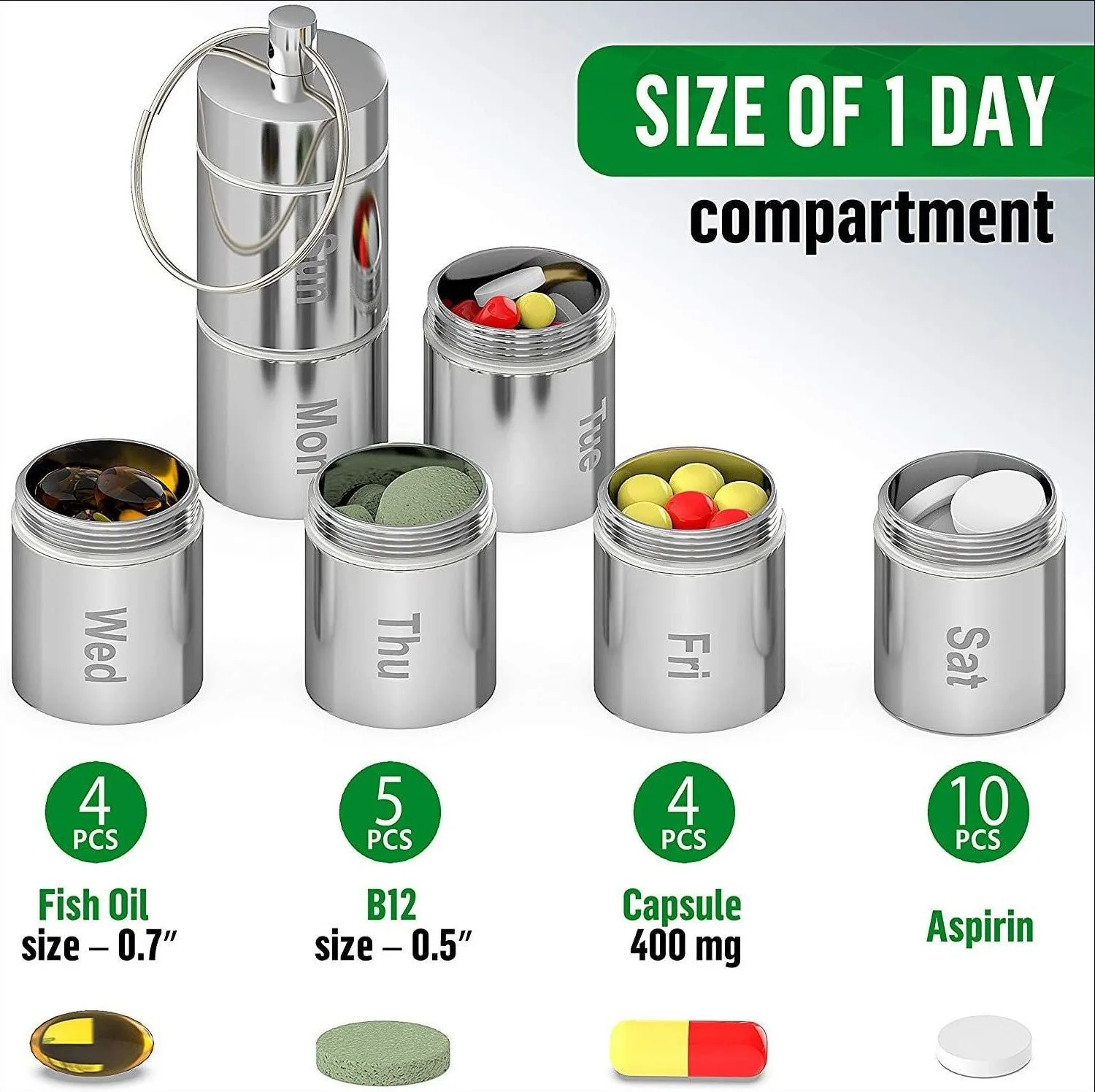 Waterproof Travel Round Designer Keychain 7days Weekly Medicine Storage Small Aluminum Pillbox Case