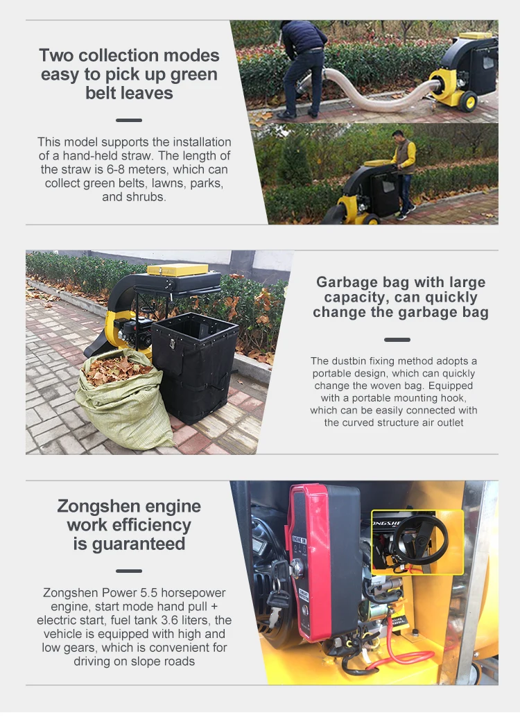 Clean Up Easy Petrol Walk Behind  Mobile  Vacuum Leaf Collector Chipper Machine for Lawn Garden Outdoor