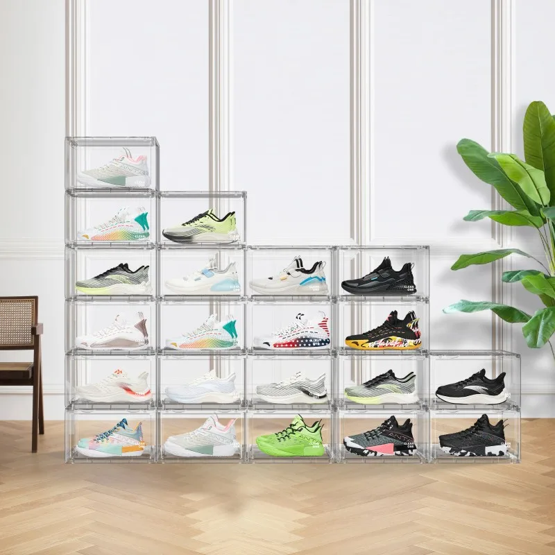 Multi-functional save space plastic storage box foldable plastic shoe storage rack display box for living room